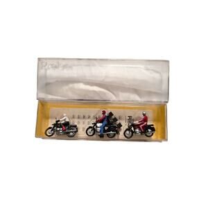 Preiser HO Scale 80 Motorcyclists 3 Figures 3 Bikes Vintage Made in Germany 9MP